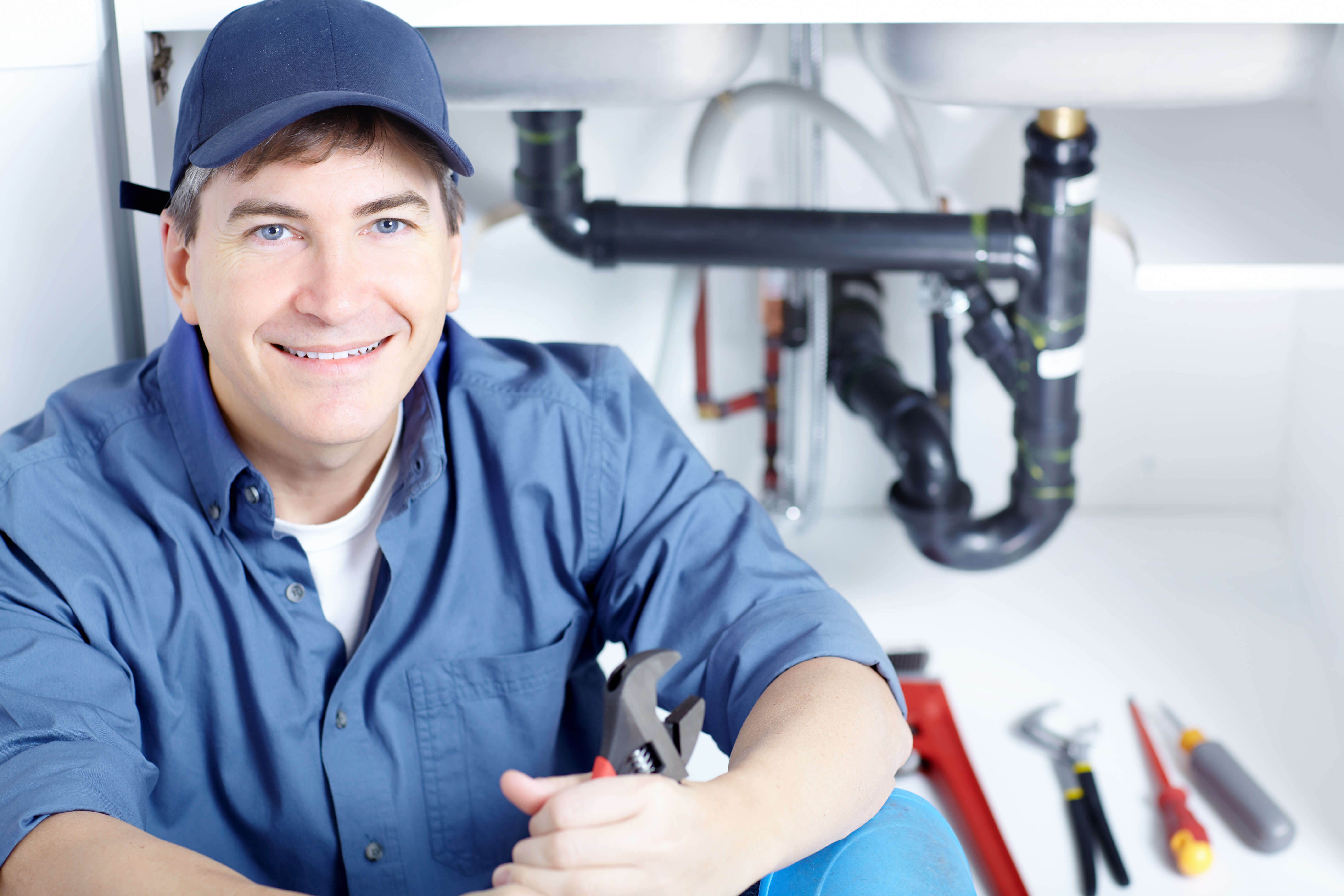 Illustrated plumbing tools and fixtures prepared for a professional repair
