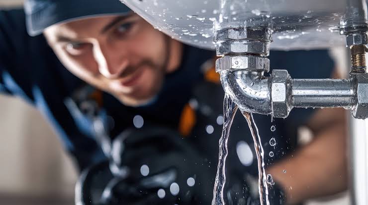 Plumbing technician working on a household water supply system